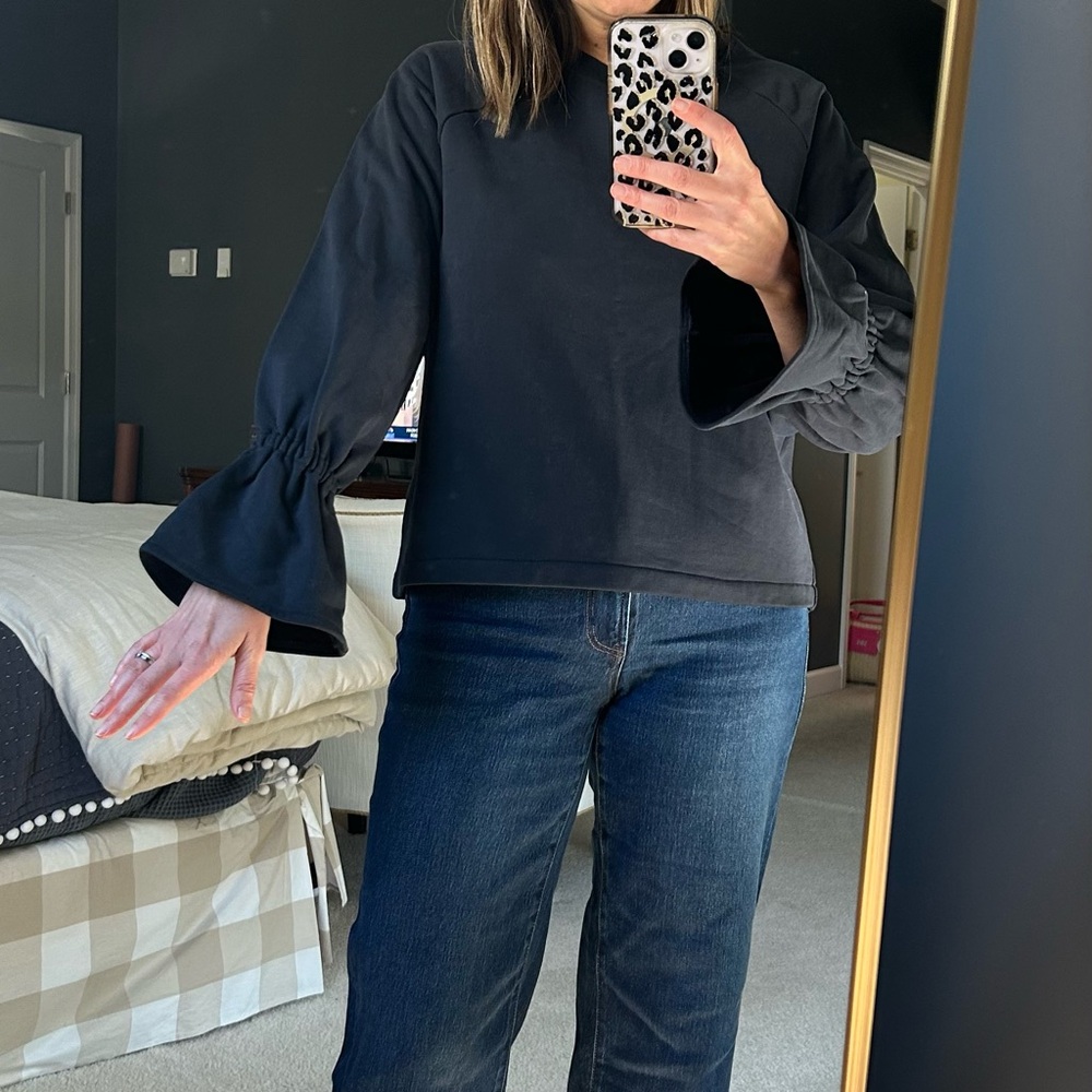 TIBI Navy Sweatshirt with Sleeve Detail